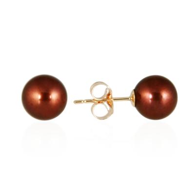 8-8.5MM Natural Freshwater Chocolate Pearl Stud Earring in 14K Gold