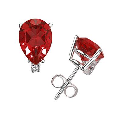 8X6mm Pear Ruby and Diamond Stud Earrings in 14K White Gold