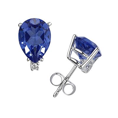 7X5mm Pear Sapphire and Diamond Stud Earrings in 14K White Gold