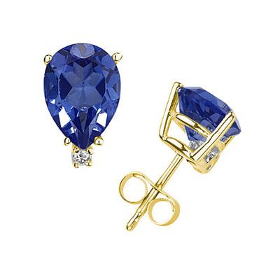 8X6mm Pear Sapphire and Diamond Stud Earrings in 14K Yellow Gold