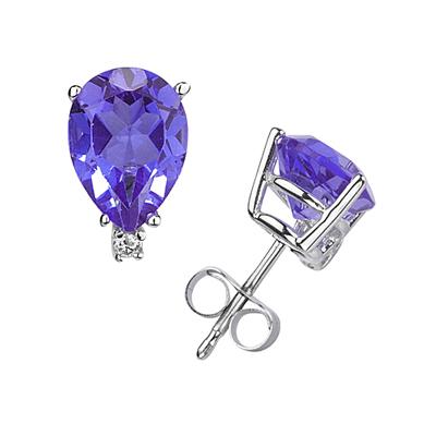 7X5mm Pear Tanzanite and Diamond Stud Earrings in 14K White Gold