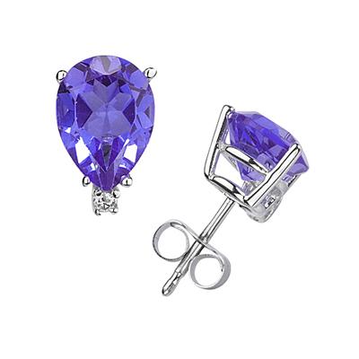 6X4mm Pear Tanzanite and Diamond Stud Earrings in 14K White Gold