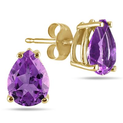 All-Natural Genuine 5x3 mm, Pear Shape Amethyst earrings set in 14k Yellow gold