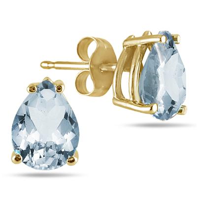 All-Natural Genuine 5x3 mm, Pear Shape Aquamarine earrings set in 14k Yellow gold