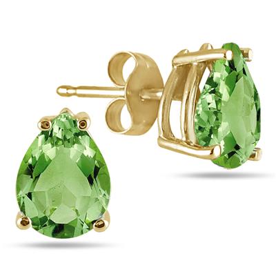 All-Natural Genuine 5x3 mm, Pear Shape Peridot earrings set in 14k Yellow gold