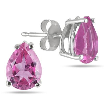 All-Natural Genuine 5x3 mm, Pear Shape Pink Sapphire earrings set in 14k White Gold