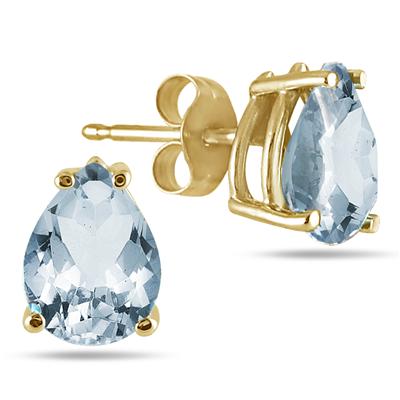 All-Natural Genuine 6x4 mm, Pear Shape Aquamarine earrings set in 14k Yellow gold