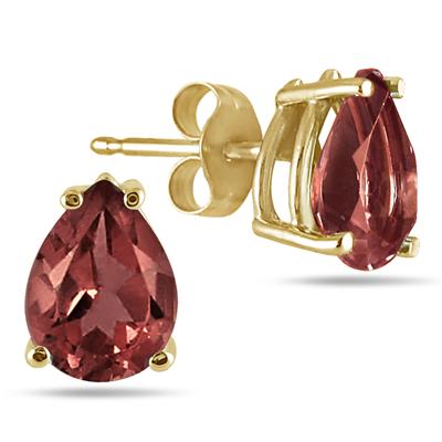 All-Natural Genuine 6x4 mm, Pear Shape Garnet earrings set in 14k Yellow gold