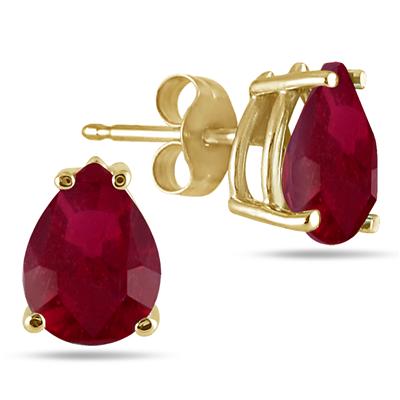 All-Natural Genuine 6x4 mm, Pear Shape Ruby earrings set in 14k Yellow gold