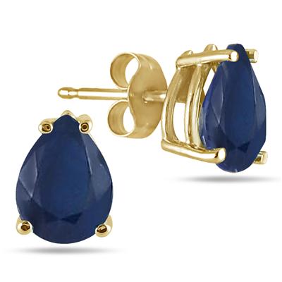 All-Natural Genuine 6x4 mm, Pear Shape Sapphire earrings set in 14k Yellow gold