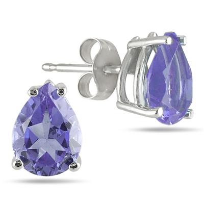 6x4MM All Natural Pear Tanzanite Stud Earrings in .925 Sterling Silver