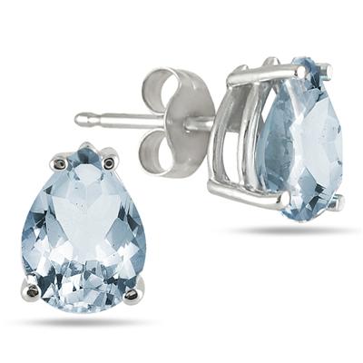 All-Natural Genuine 7x5 mm, Pear Shape Aquamarine earrings set in 14k White Gold