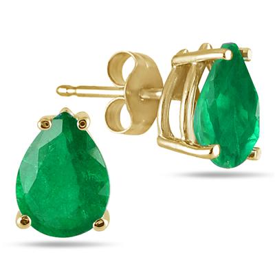 All-Natural Genuine 7x5 mm, Pear Shape Emerald earrings set in 14k Yellow gold