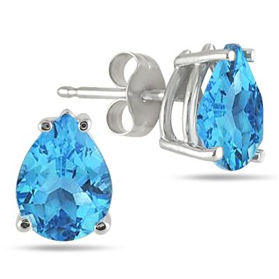 8x6MM All Natural Pear Blue Topaz Stud Earrings in .925 Sterling Silver