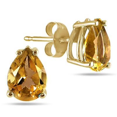 All-Natural Genuine 8x6 mm, Pear Shape Citrine earrings set in 14k Yellow gold