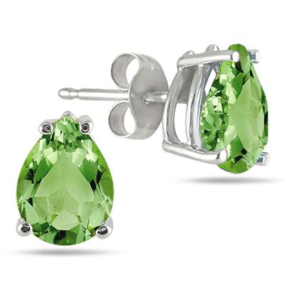 All-Natural Genuine 8x6 mm, Pear Shape Peridot earrings set in Platinum