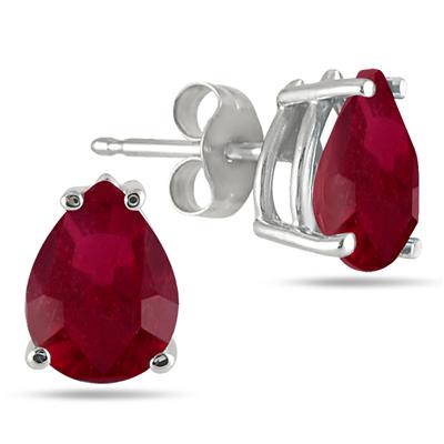 8x6MM All Natural Pear Ruby Stud Earrings in .925 Sterling Silver