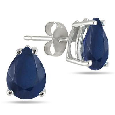 8x6MM All Natural Pear Sapphire Stud Earrings in .925 Sterling Silver