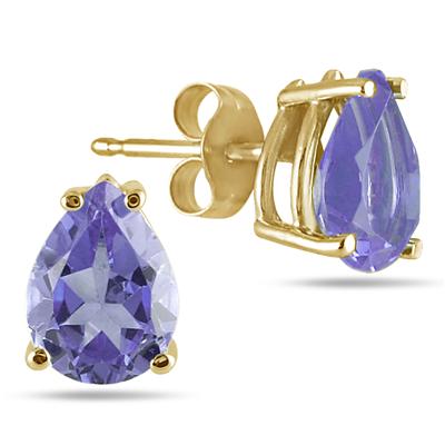 All-Natural Genuine 8x6 mm, Pear Shape Tanzanite earrings set in 14k Yellow gold