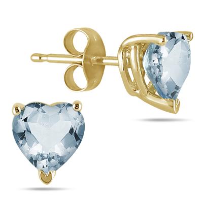 All-Natural Genuine 4 mm, Heart Shape Aquamarine earrings set in 14k Yellow gold