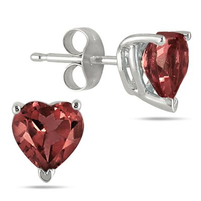 4MM All Natural Heart Garnet Stud Earrings in .925 Sterling Silver