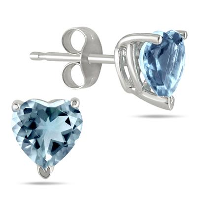All-Natural Genuine 5mm Heart Shape Aquamarine Earrings in .925 Sterling Silver