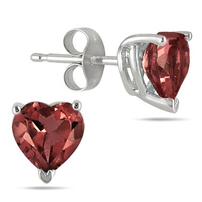 All-Natural Genuine 5 mm, Heart Shape Garnet earrings set in 14k White Gold