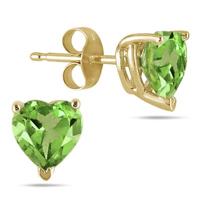 All-Natural Genuine 5 mm, Heart Shape Peridot earrings set in 14k Yellow gold