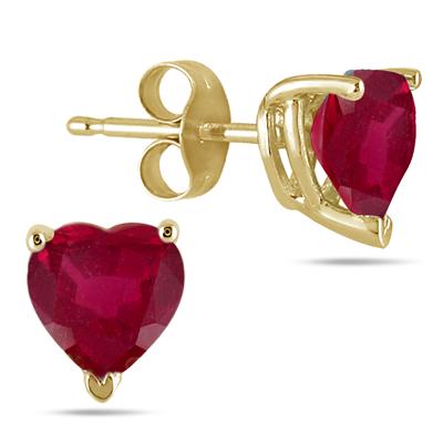 All-Natural Genuine 5 mm, Heart Shape Ruby earrings set in 14k Yellow gold