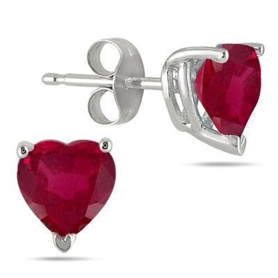 All-Natural Genuine 5 mm, Heart Shape Ruby earrings set in Platinum