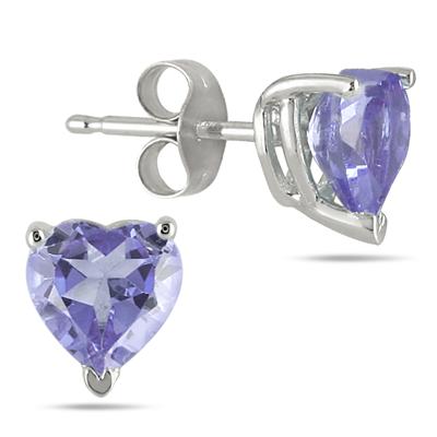 All-Natural Genuine 5 mm, Heart Shape Tanzanite earrings set in 14k White Gold