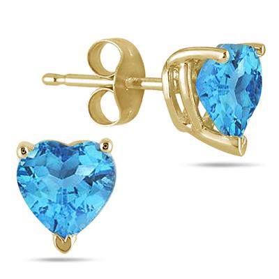 All-Natural Genuine 6 mm, Heart Shape Blue Topaz earrings set in 14k Yellow gold