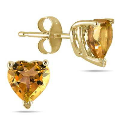 All-Natural Genuine 6 mm, Heart Shape Citrine earrings set in 14k Yellow gold