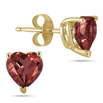 All-Natural Genuine 6 mm, Heart Shape Garnet earrings set in 14k Yellow gold