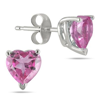 All-Natural Genuine 6 mm, Heart Shape Pink Sapphire earrings set in Platinum
