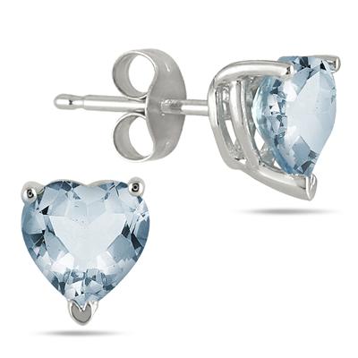All-Natural Genuine 7 mm, Heart Shape Aquamarine earrings set in Platinum