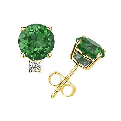 5mm Round Emerald and Diamond Stud Earrings in 14K Yellow Gold