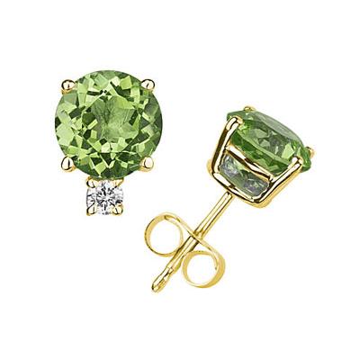 8mm Round Peridot and Diamond Stud Earrings in 14K Yellow Gold