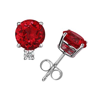 5mm Round Ruby and Diamond Stud Earrings in 14K White Gold