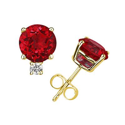 6mm Round Ruby and Diamond Stud Earrings in 14K Yellow Gold