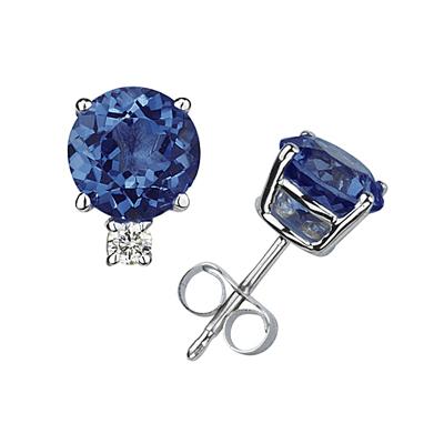 6mm Round Sapphire and Diamond Stud Earrings in 14K White Gold