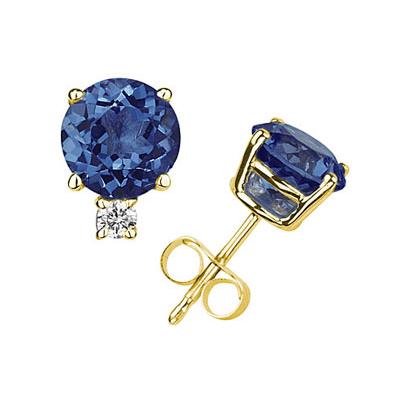 6mm Round Sapphire and Diamond Stud Earrings in 14K Yellow Gold