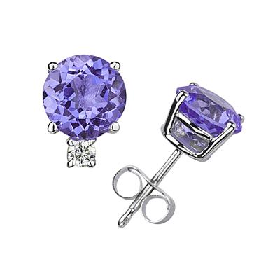 5mm Round Tanzanite and Diamond Stud Earrings in 14K White Gold