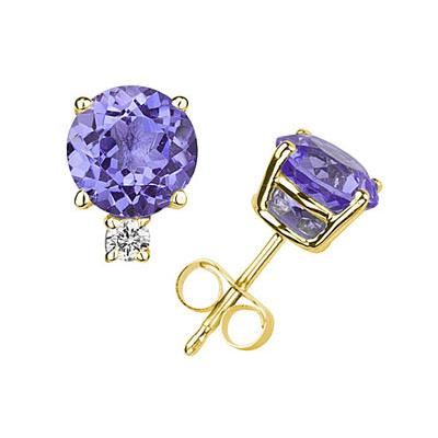 4mm Round Tanzanite and Diamond Stud Earrings in 14K Yellow Gold