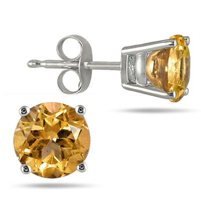 All-Natural Genuine 4 mm, Round Citrine earrings set in Platinum