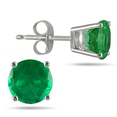 All-Natural Genuine 4 mm, Round Emerald earrings set in 14k White Gold