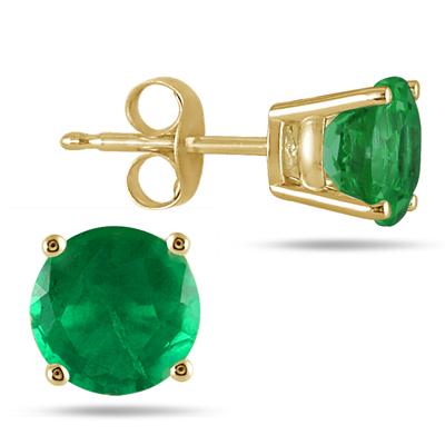All-Natural Genuine 4 mm, Round Emerald earrings set in 14k Yellow gold