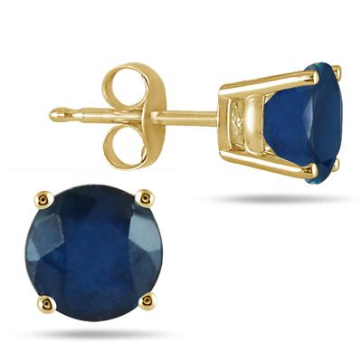 All-Natural Genuine 4 mm, Round Sapphire earrings set in 14k Yellow gold