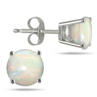 5MM All Natural Round Opal Stud Earrings in .925 Sterling Silver