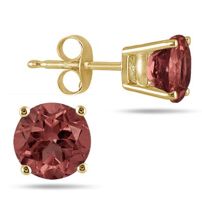 All-Natural Genuine 5 mm, Round Garnet earrings set in 14k Yellow gold